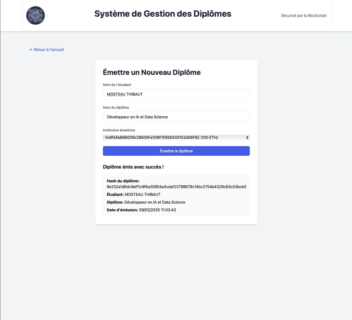 Émettre un diplôme